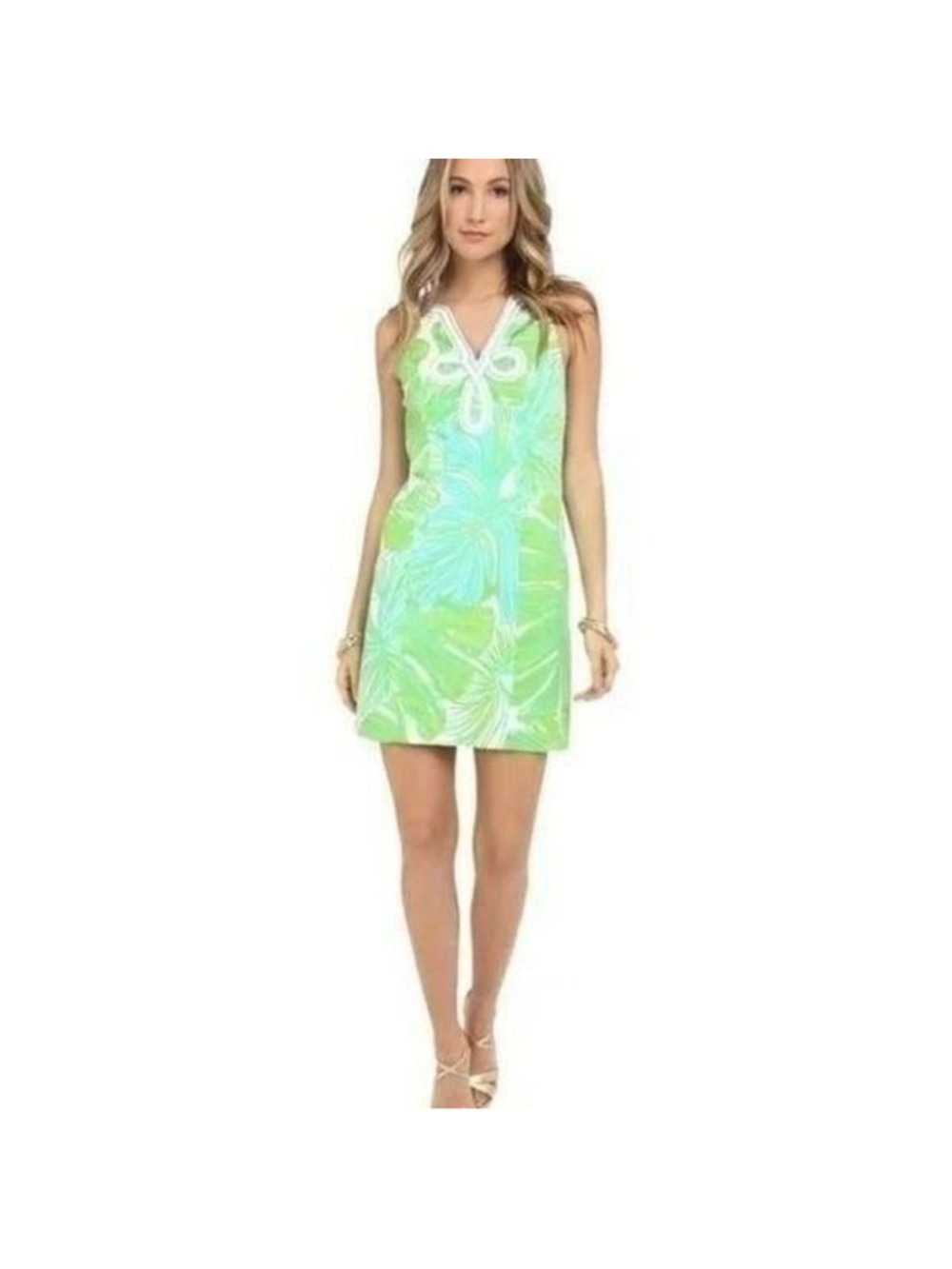 Lilly Pulitzer Green Sheen Fronds Placed Tessa Shift Dress Style 20055 Size 0 - Picture 2 of 7